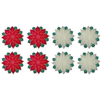 ŠIJE-Holiday Vyšívané Vianočné Prestieranie Nášivka Poinsettia Vianočné Prestieranie Kvet Placemat Pre Stolové Dekorácie